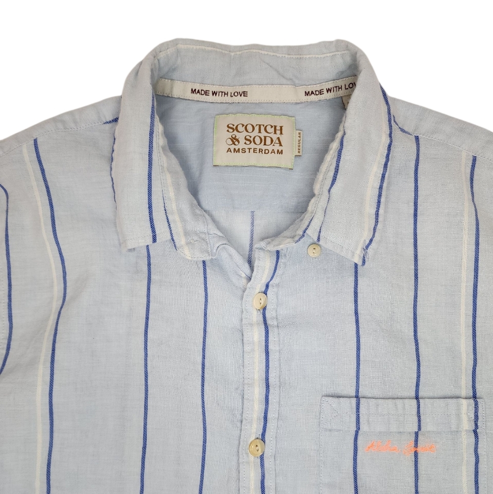 Scotch & Soda Amsterdam Button Up Shirt Mens Medium Linen Blend Blue Stripes